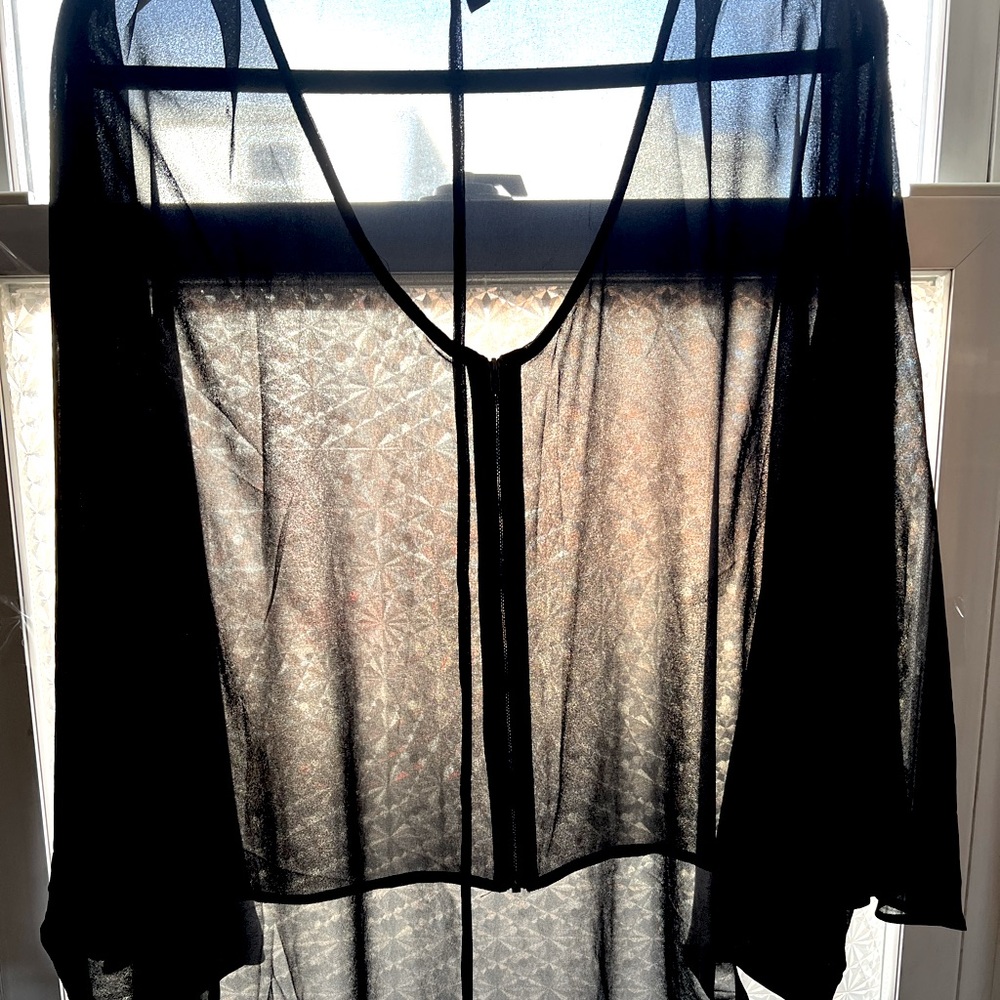 Black sheer blouse with zipper good to wear with jeans or over a dress